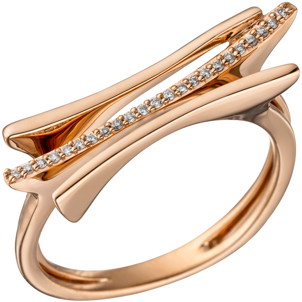 Damen Ring 585 Gold Rotgold 23 Diamanten Brillanten 0,07ct. Rotgoldring - 56mm