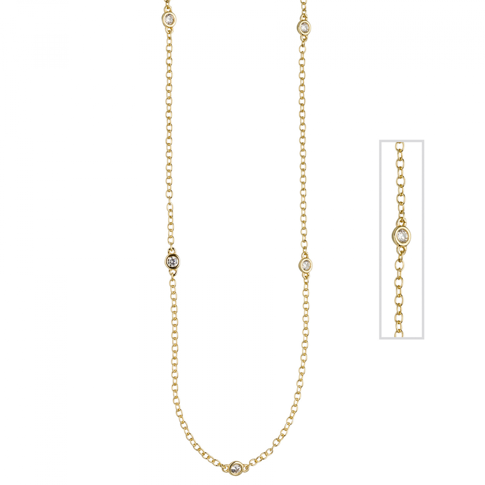 Collier Halskette 925 Sterling Silber gold vergoldet 7 Zirkonia 47 cm Kette