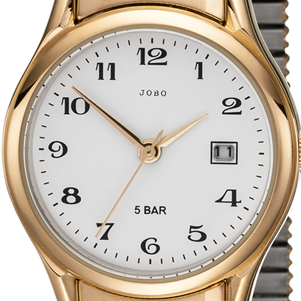 JOBO Damen Armbanduhr Quarz Analog Edelstahl gold vergoldet Flexband Datum