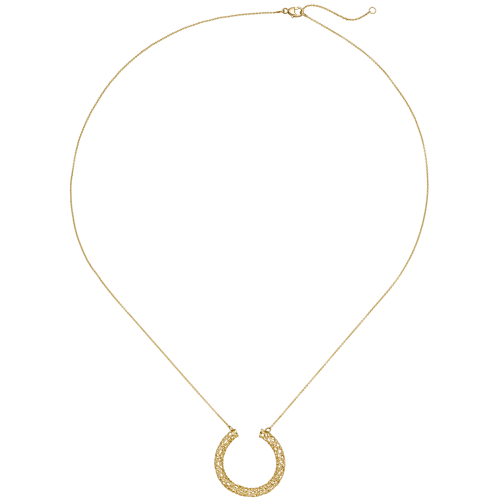 Collier Kette mit Anhänger Geflecht 750 Gold Gelbgold 45 cm Goldkette