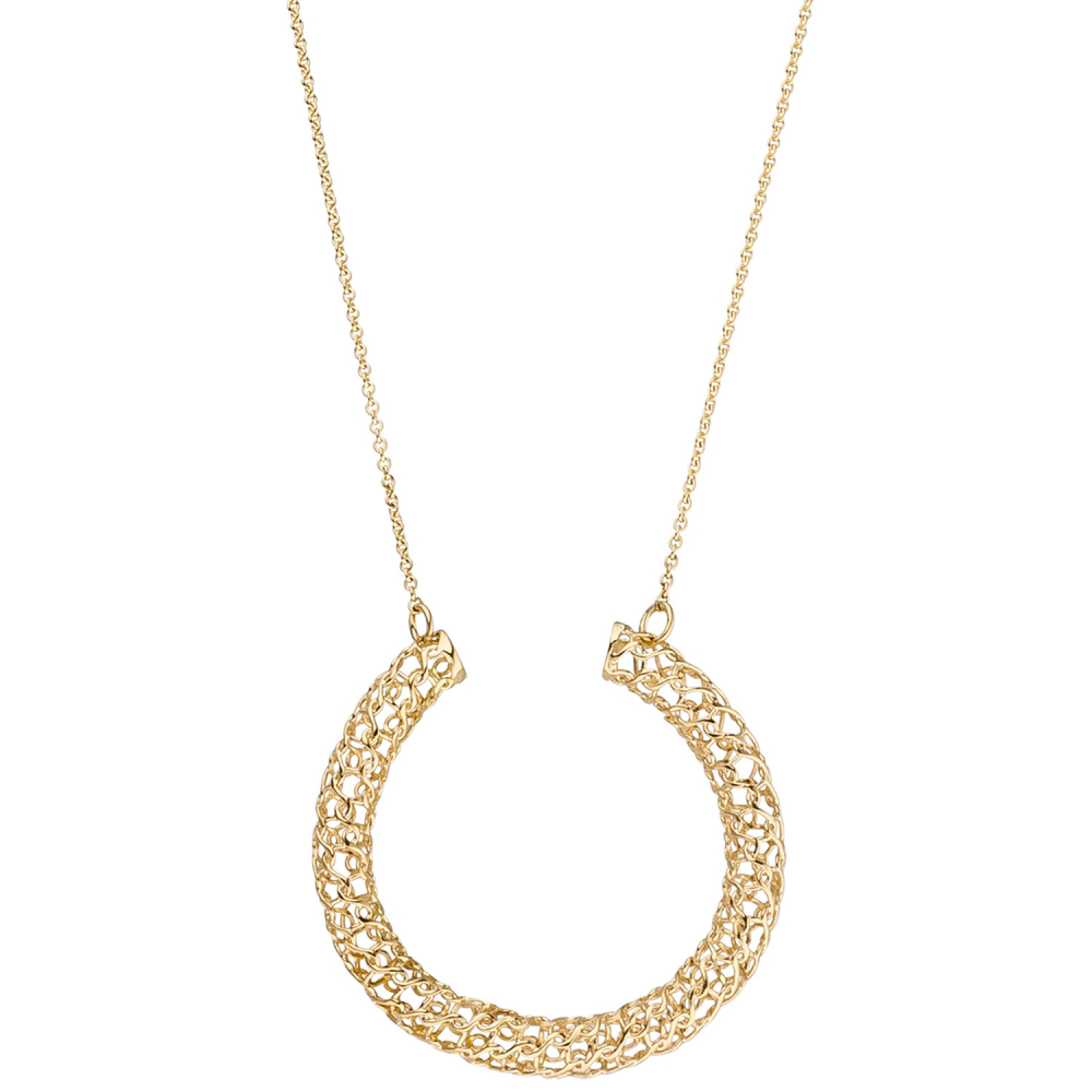 Collier Kette mit Anhänger Geflecht 750 Gold Gelbgold 45 cm Goldkette