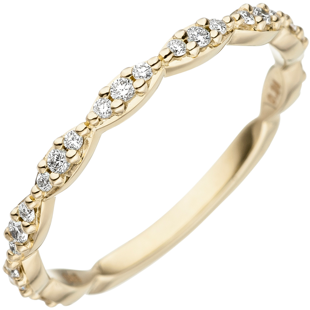 Damen Ring 585 Gold Gelbgold 27 Diamanten Brillanten Goldring Diamantring - 60mm