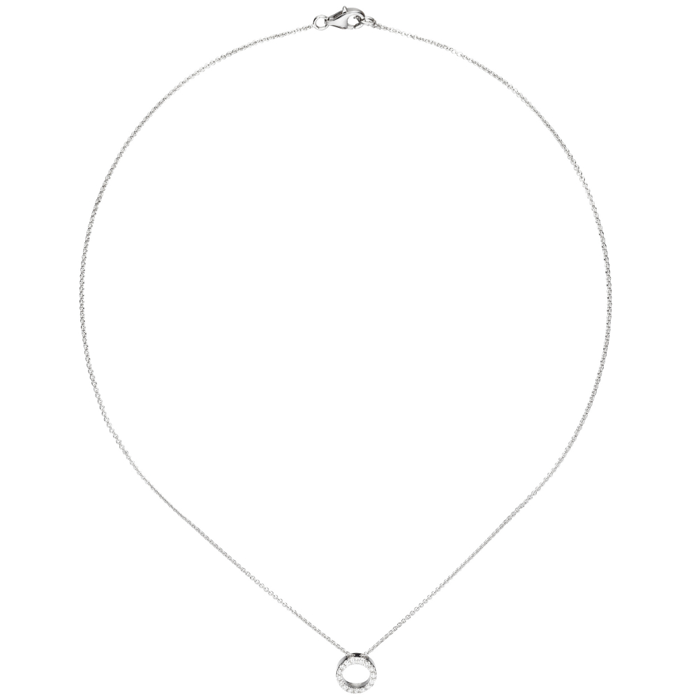 Collier / Kette mit Anhänger 925 Sterling Silber 16 Zirkonia 43 cm Silberkette