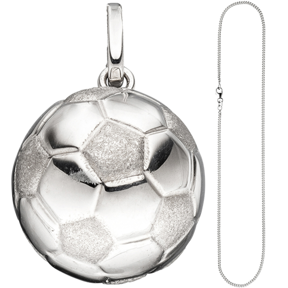 Kinder Anhänger Fußball 925 Silber Fußballanhänger mit Kette 42 cm