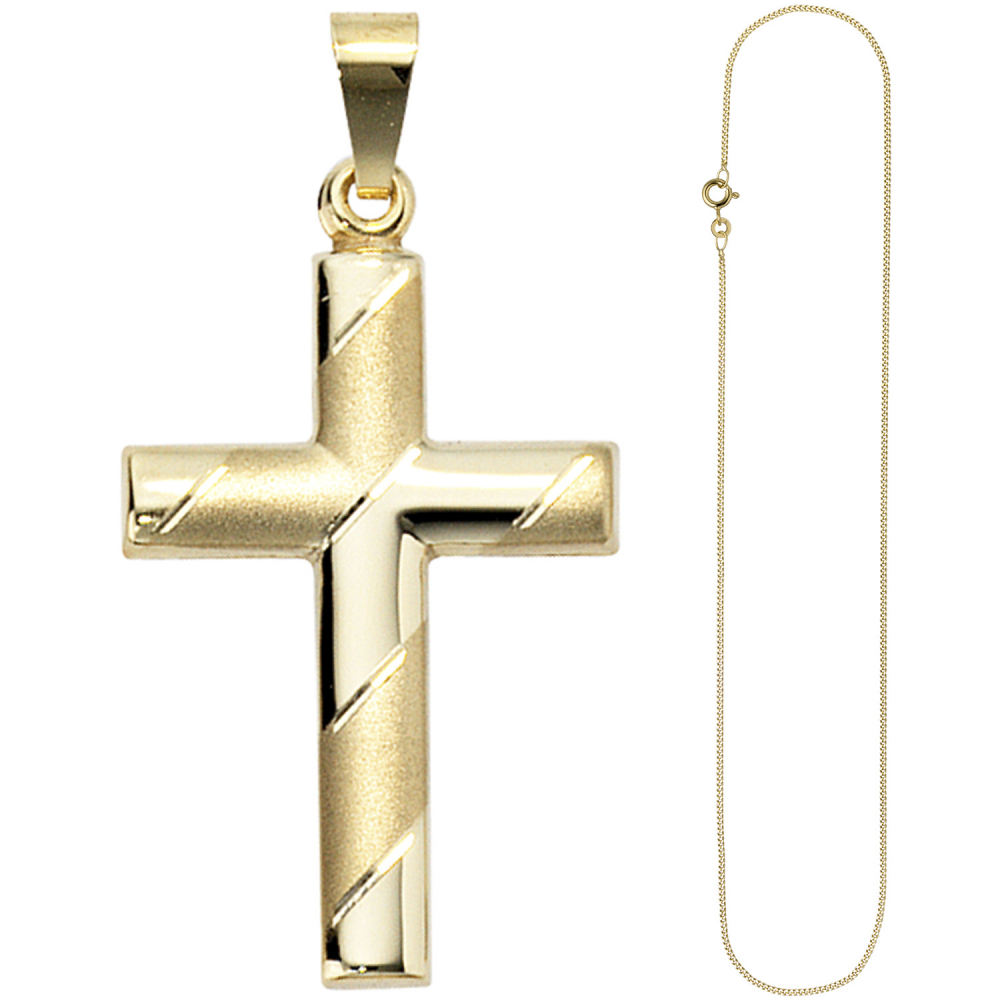 Anhänger Kreuz 333 Gold Gelbgold mit Kette 45 cm Goldkreuz Kreuzanhänger