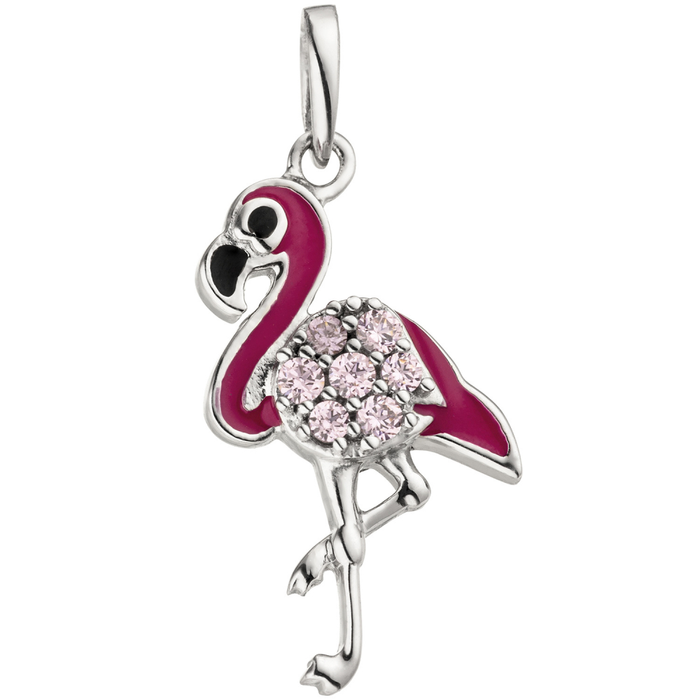 Kinder Anhänger Flamingo rosa pink 925 Sterling Silber 7 Zirkonia