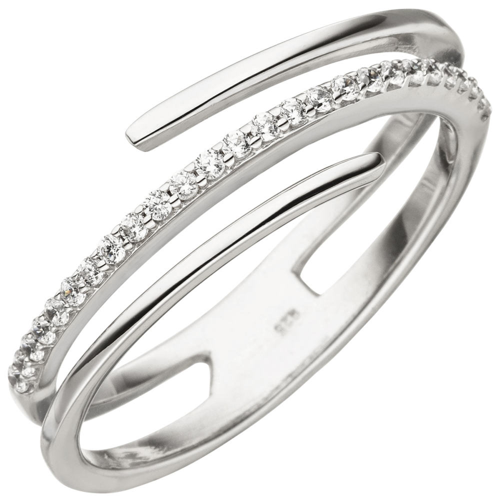 Damen Ring mehrreihig 925 Sterling Silber 26 Zirkonia Silberring - 50mm