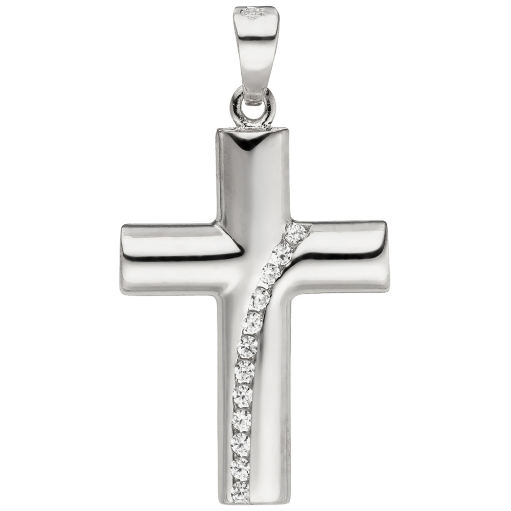 Anhänger Kreuz 925 Sterling Silber 12 Zirkonia Kreuzanhänger Silberkreuz