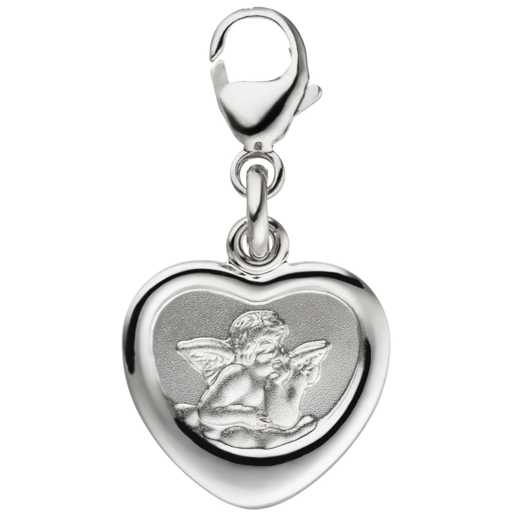 Anhänger Charm Schutzengel 925 Sterling Silber teil matt Herzcharm