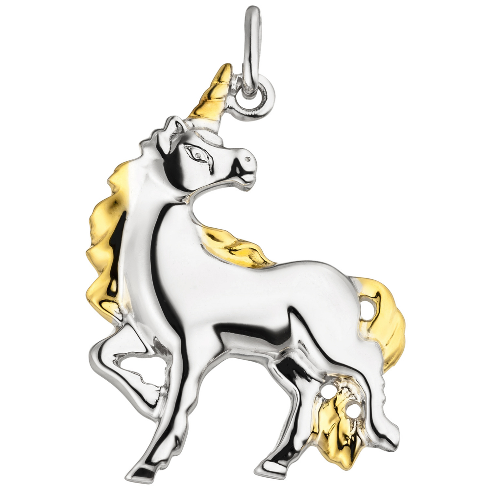 Anhänger Einhorn 925 Sterling Silber bicolor Silberanhänger Einhornanhänger