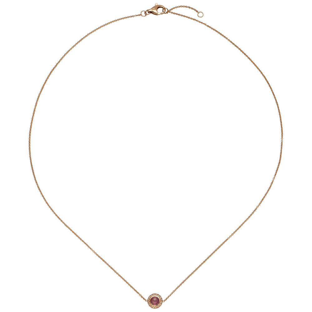 Collier Halskette 585 Gold Rotgold 1 Turmalin pink 16 Diamanten Brillanten 42 cm