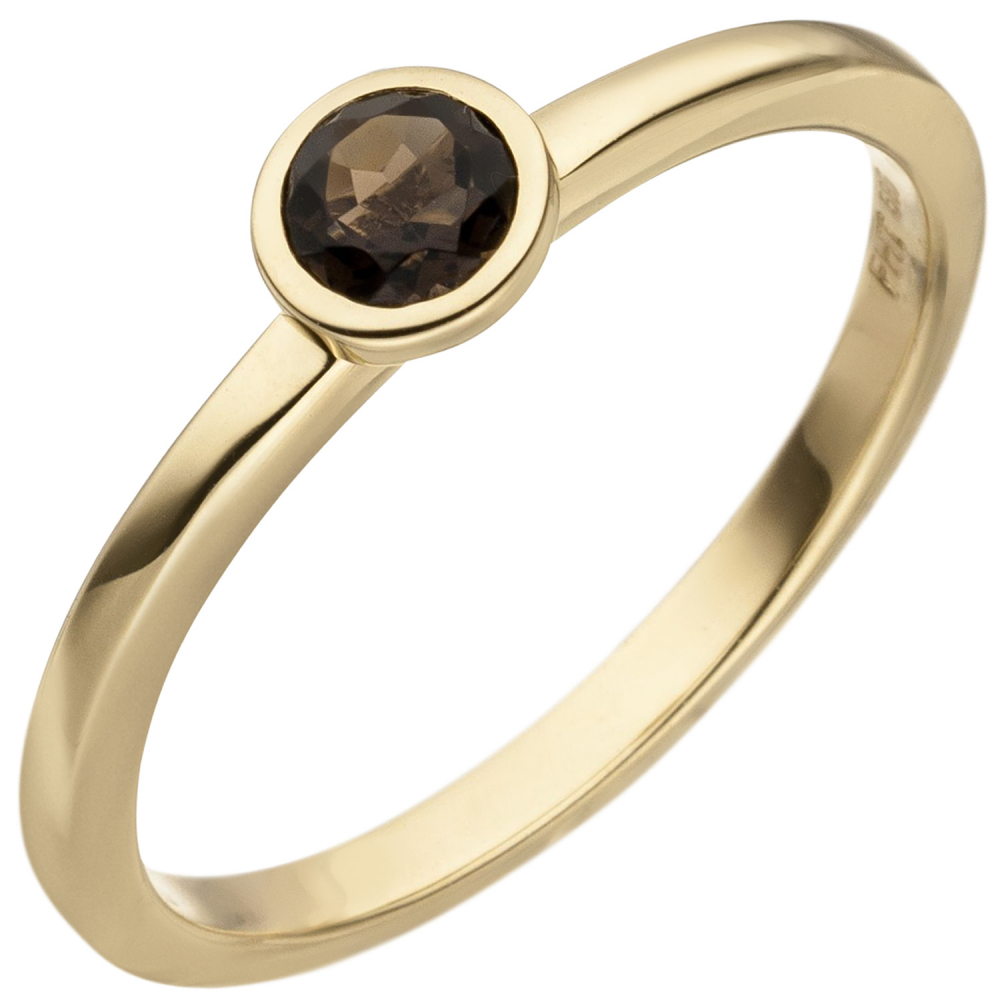 Damen Ring 585 Gold Gelbgold 1 Rauchquarz Goldring - 52mm