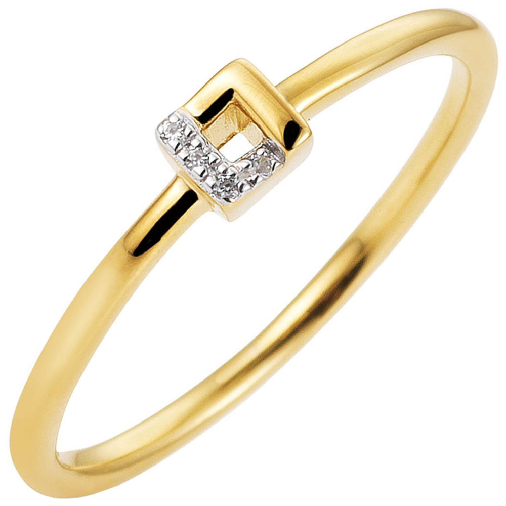 Damen Ring schmal 585 Gold Gelbgold bicolor 4 Diamanten Brillanten Goldring - 52mm