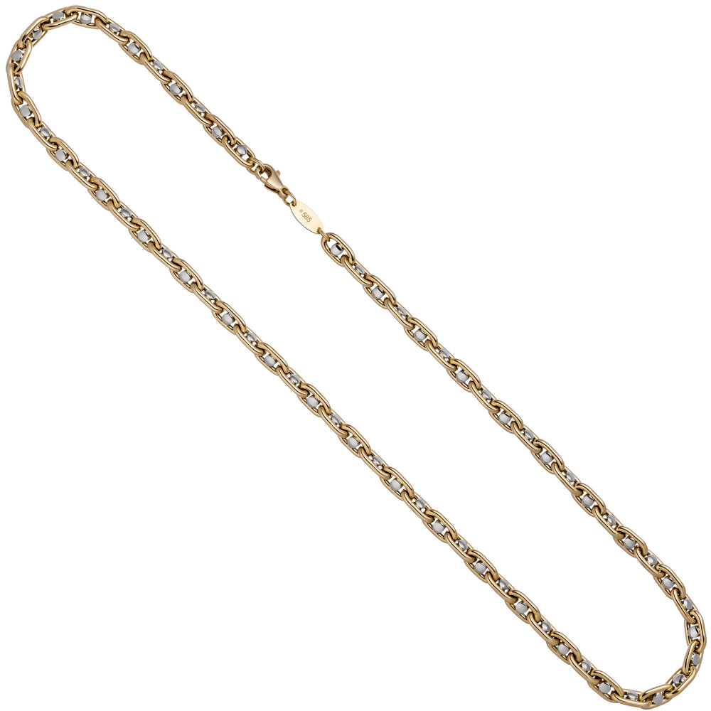 Halskette Kette 585 Gold Gelbgold Weißgold bicolor 50 cm Goldkette Karabiner