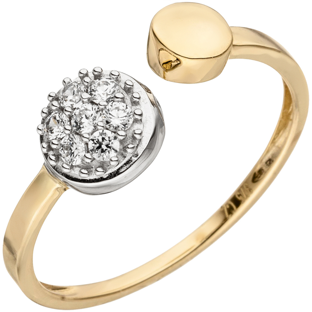 Damen Ring offen 375 Gold Gelbgold Weißgold bicolor 7 Zirkonia Goldring - 56mm