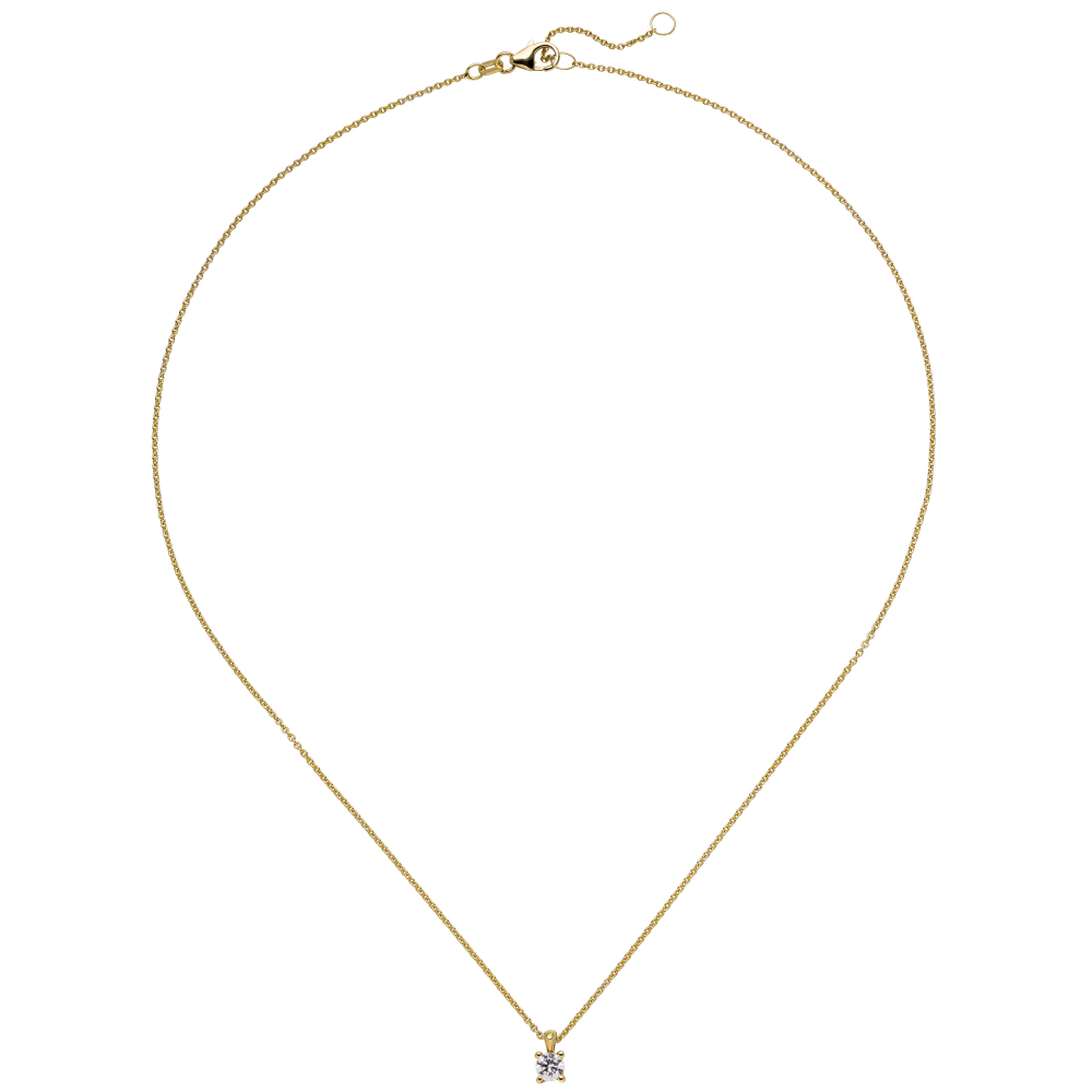 Collier Kette mit Anhänger 585 Gold Gelbgold 1 Diamant Brillant 0,15 ct. 45 cm