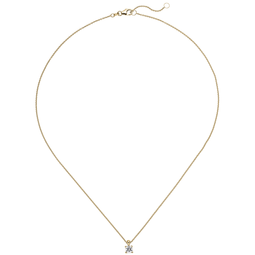 Collier Kette mit Anhänger 585 Gold Gelbgold 1 Diamant Brillant 0,50 ct. 45 cm