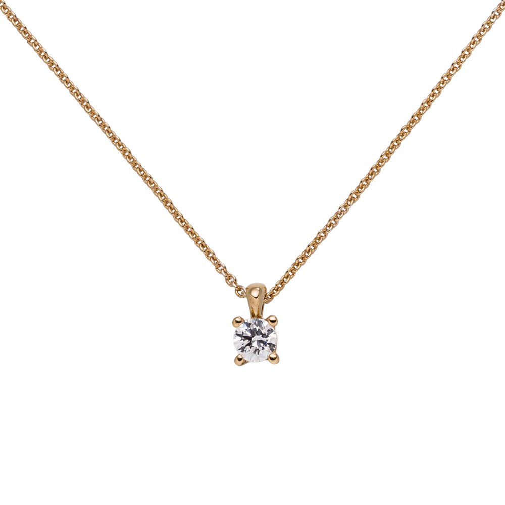 Collier Kette mit Anhänger 585 Gold Rotgold 1 Diamant Brillant 0,15 ct. 45 cm