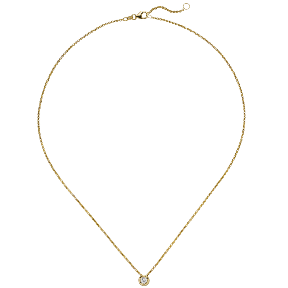 Collier Kette mit Anhänger 585 Gold Gelbgold 1 Diamant Brillant 0,15 ct. 45 cm