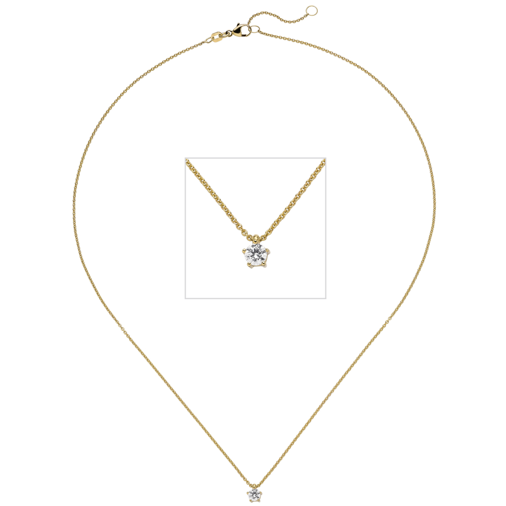 Collier Kette mit Anhänger 585 Gold Gelbgold 1 Diamant Brillant 0,25 ct. 45 cm