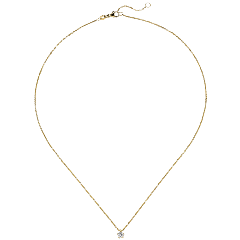 Collier Kette mit Anhänger 585 Gold Gelbgold 1 Diamant Brillant 0,25 ct. 45 cm