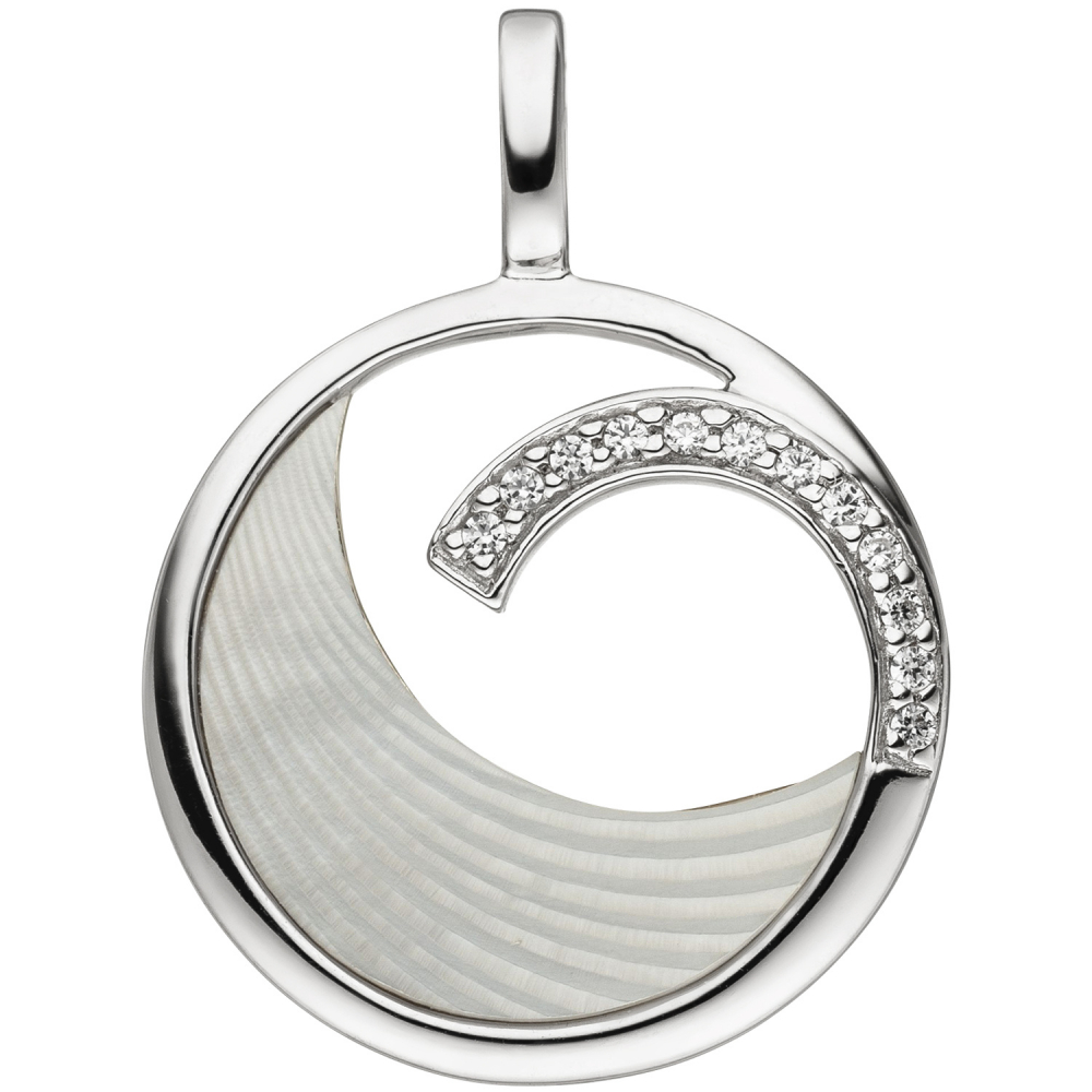 Anhänger 925 Sterling Silber 12 Zirkonia 1 Perlmutt Einlage Perlmuttanhänger