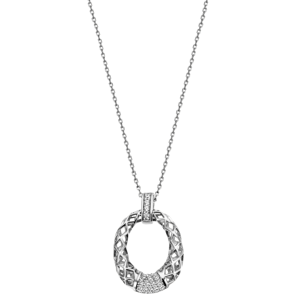 Collier 925 Sterling Silber 24 Zirkonia 45 cm Silberkette Karabiner