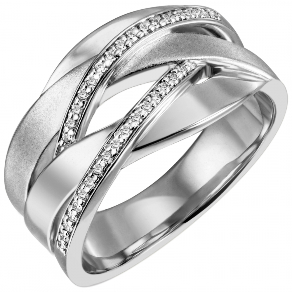 Damen Ring breit 925 Sterling Silber 34 Zirkonia Silberring - 52mm