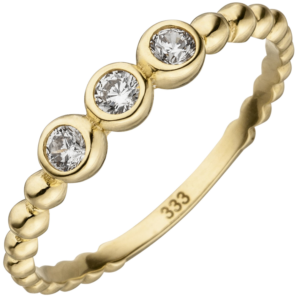 Damen Ring Kugel 333 Gold Gelbgold 3 Zirkonia Goldring Kugelring - 54mm