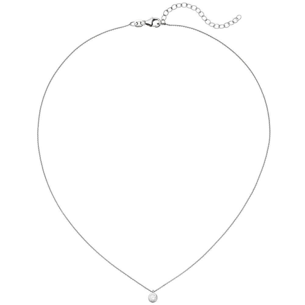 Collier 925 Sterling Silber 1 Zirkonia 43 cm Silberkette Karabiner