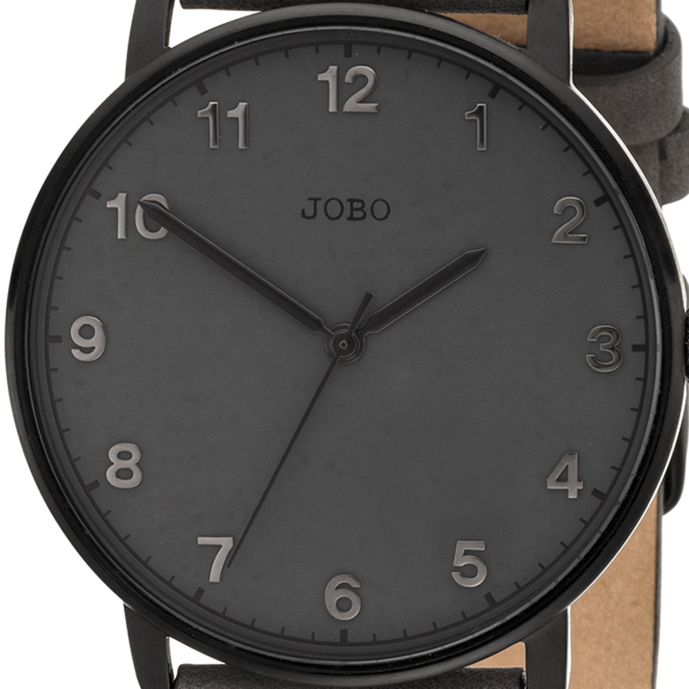 JOBO Herren Armbanduhr Quarz Analog Edelstahl Lederband grau Herrenuhr