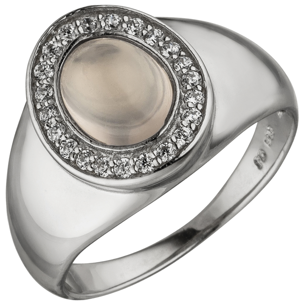 Damen Ring 925 Sterling Silber 1 Rosenquarz 22 Zirkonia Silberring - 54mm