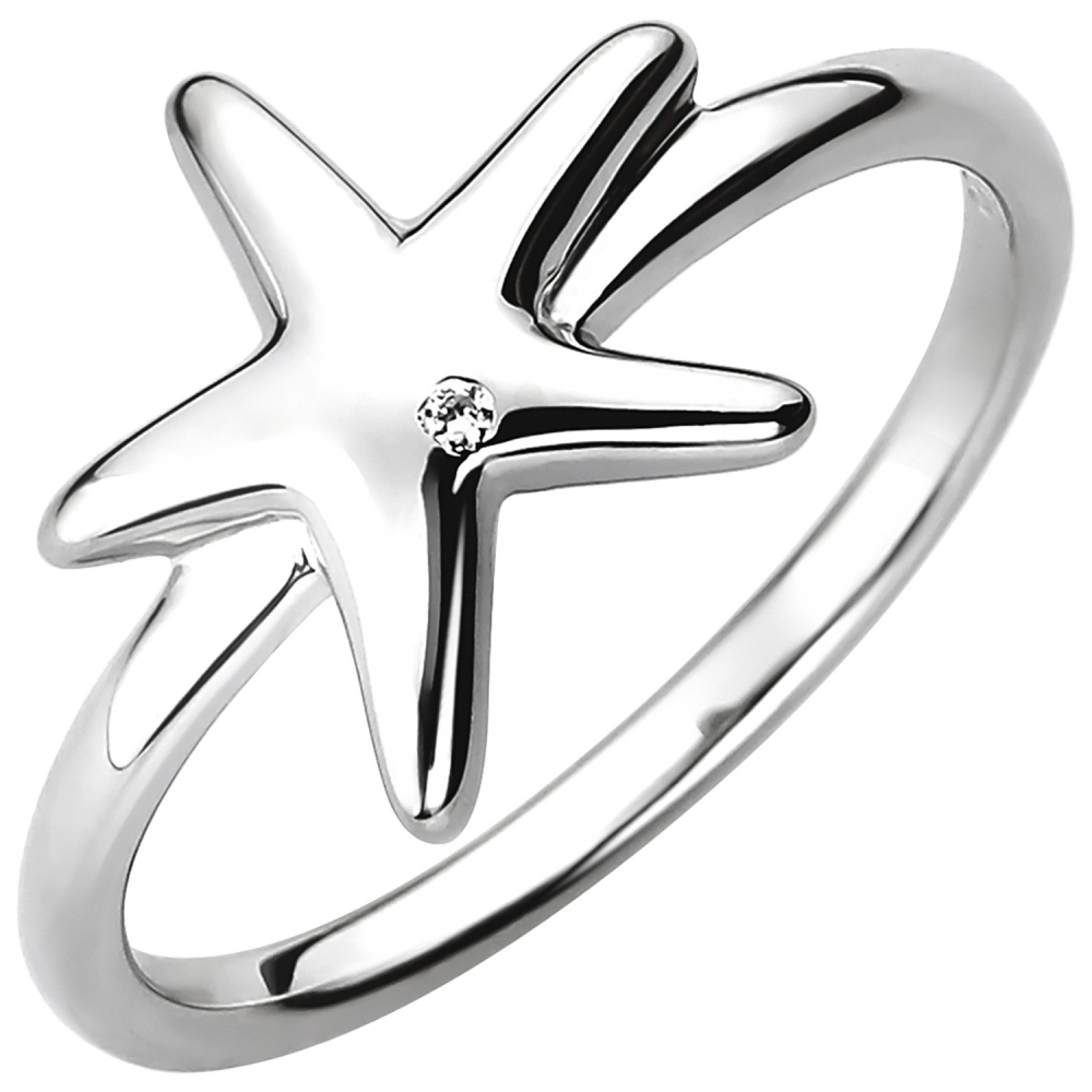 Damen Ring Seestern 925 Sterling Silber 1 Zirkonia Silberring - 56mm