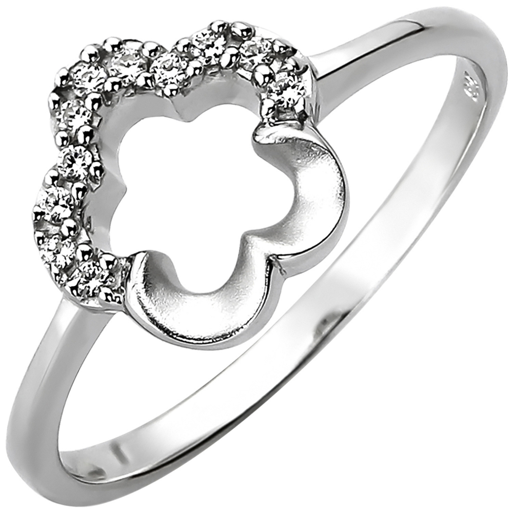 Damen Ring Blume 925 Sterling Silber 11 Zirkonia Silberring - 60mm