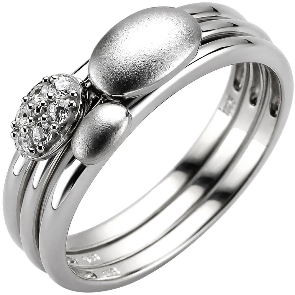 Damen Ring 3-teilig 925 Sterling Silber 6 Zirkonia Silberring - 60mm