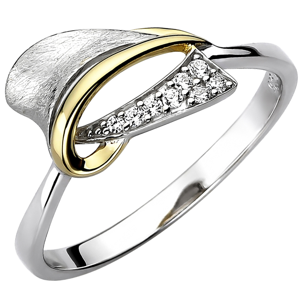 Damen Ring 925 Sterling Silber bicolor vergoldet eismatt 8 Zirkonia Silberring - 56mm