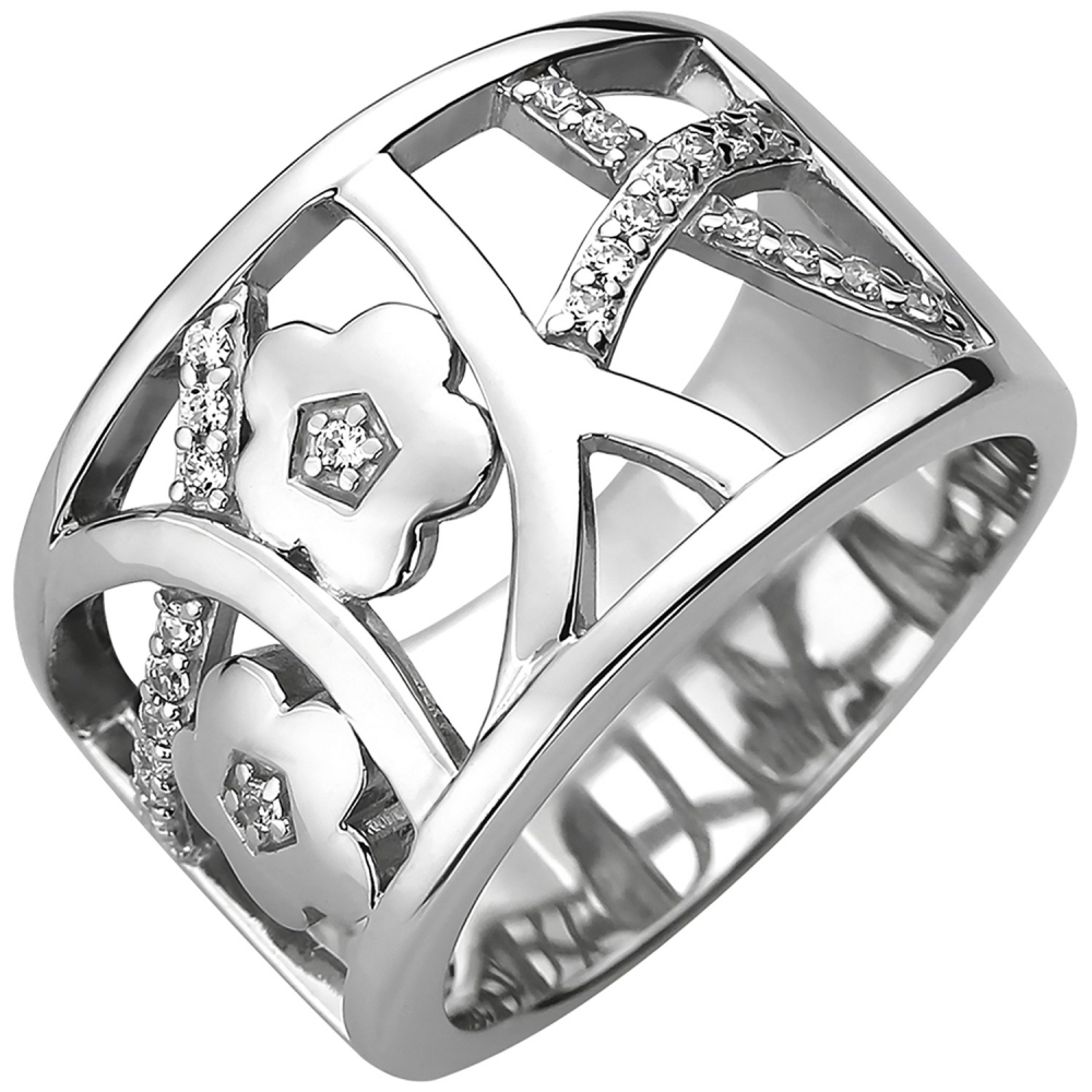 Damen Ring breit 925 Sterling Silber 25 Zirkonia Silberring - 64mm