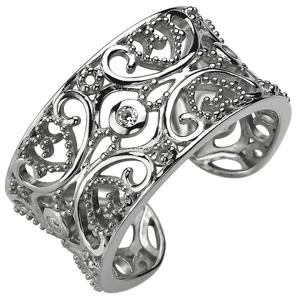 Damen Ring offen 925 Sterling Silber 3 Zirkonia Silberring - 50mm