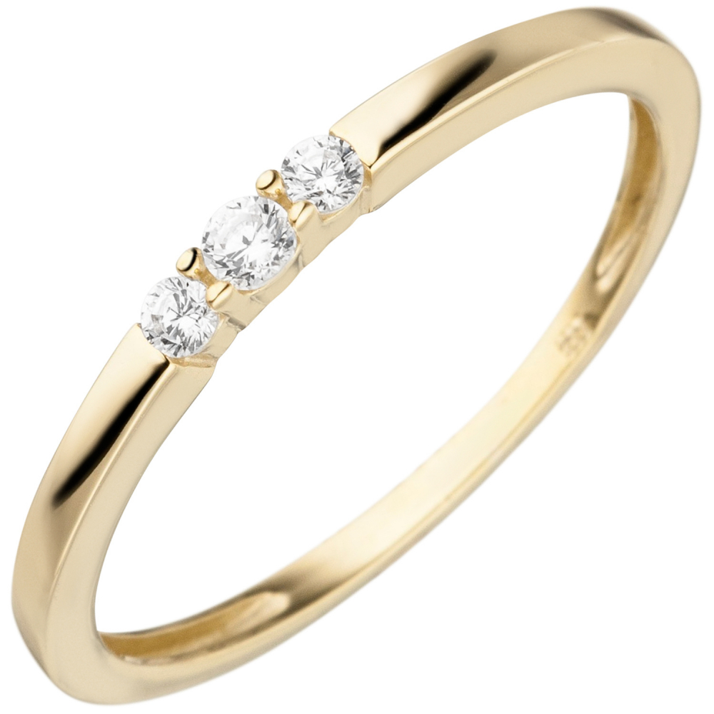 Damen Ring schmal 333 Gold Gelbgold 3 Zirkonia Goldring - 58mm