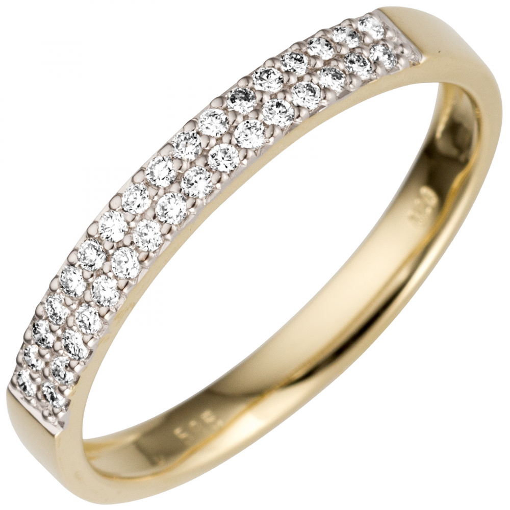 Damen Ring 585 Gold Gelbgold 33 Diamanten Brillanten Goldring - 54mm