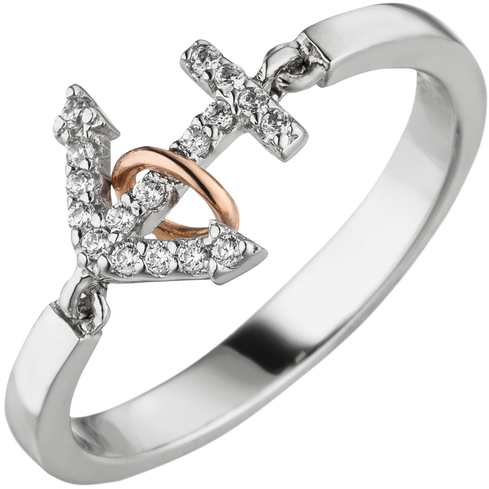 Damen Ring Anker 925 Silber 18 Zirkonia - 50mm