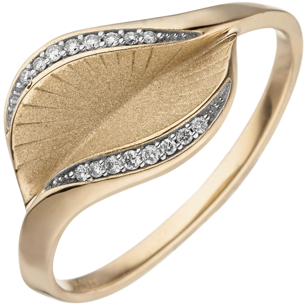 Damen Ring 585 Gold Gelbgold matt 16 Diamanten Brillanten - 56mm