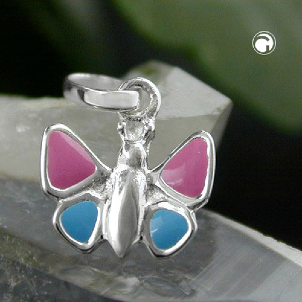 Anhänger 7x8mm Schmetterling hellblau-pink Silber 925