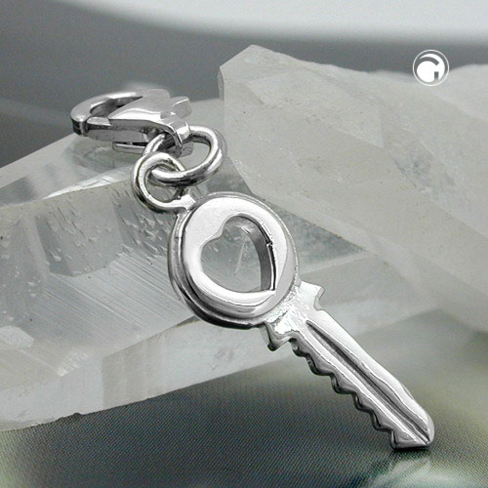 Anhänger 12x7mm Charm Sicherheitsschlüssel mit Herz Silber 925