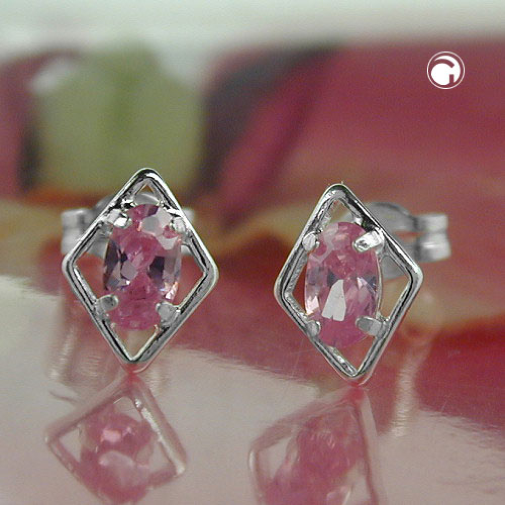 Stecker Rhombus pink Zirkonia Silber 925