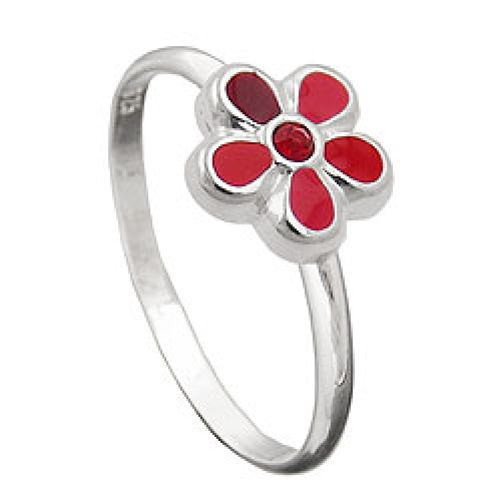 Ring Kinderring mit Blume rot Silber 925 Ringgröße 42