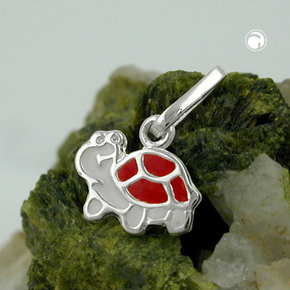 Anhänger 7x8mm Schildkröte weiß-rot Silber 925