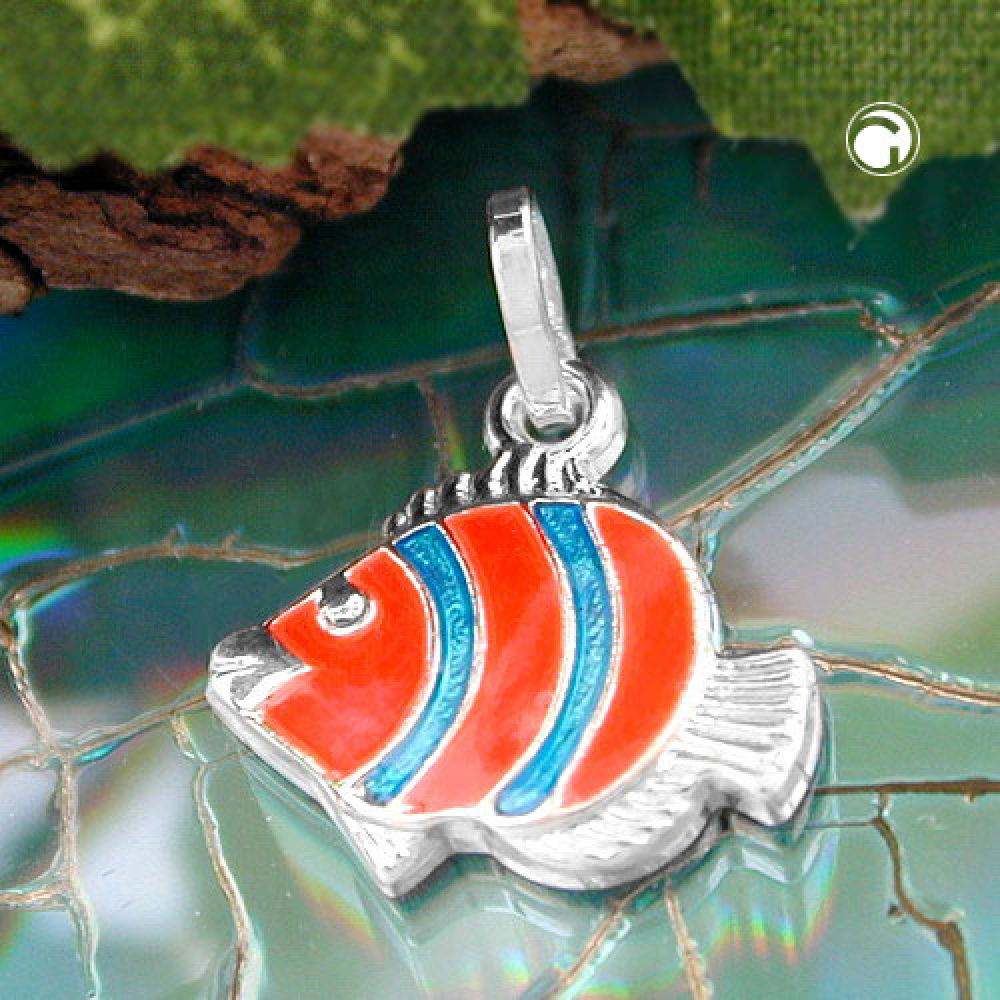 Anhänger 12x12mm Clownfisch orange blau Silber 925