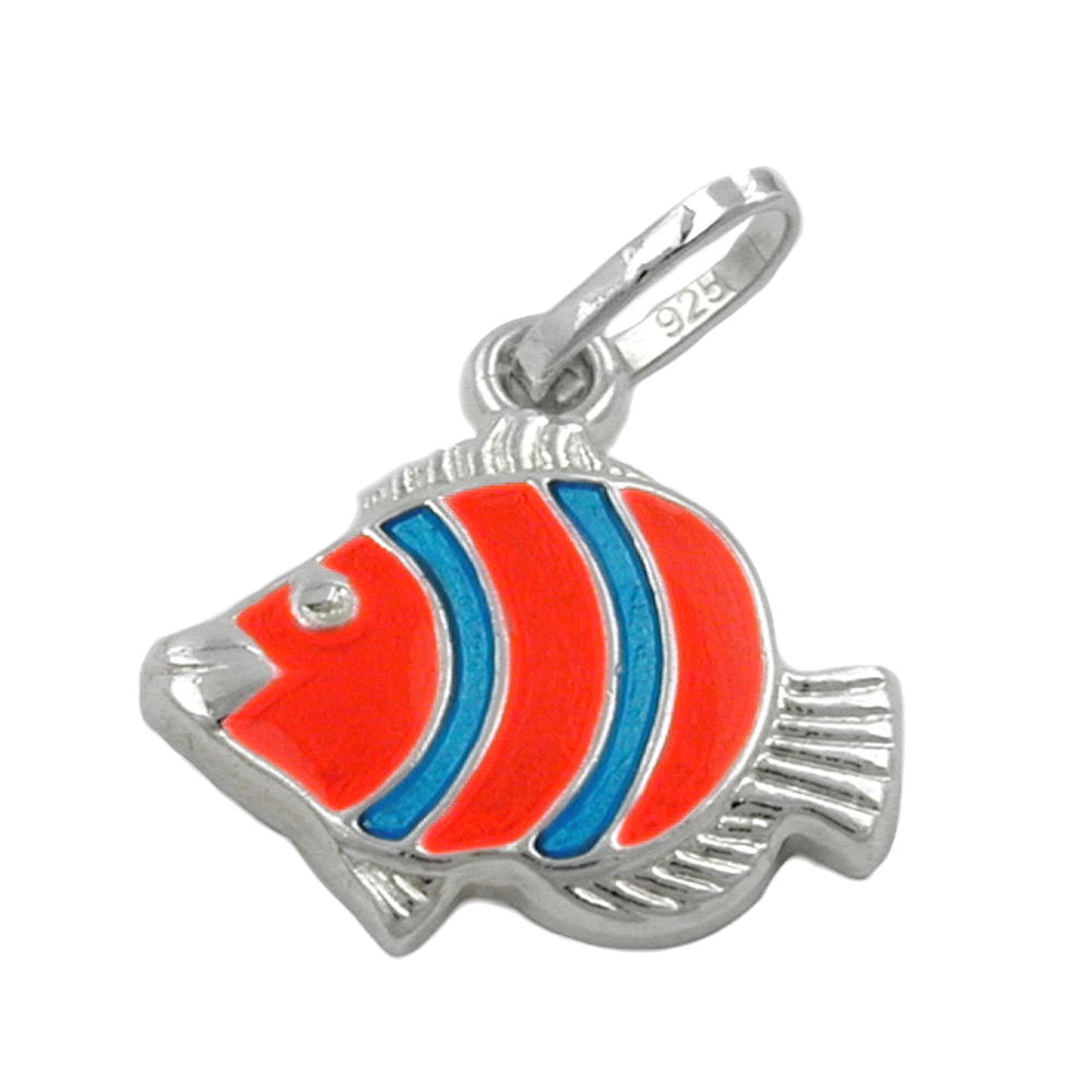 Anhänger 12x12mm Clownfisch orange blau Silber 925