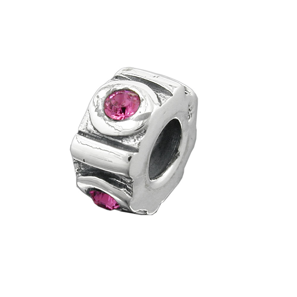 Anhänger 10x5mm Perle Bead mit 4 Glassteinen pink rhodiniert Silber 925